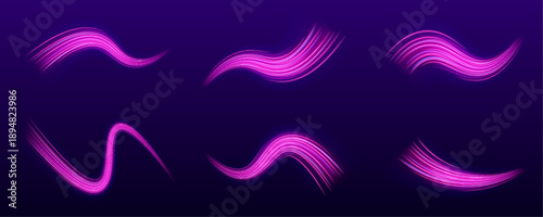 Futuristic light ribbons race across space, leaving luminous trails and a strong sense of acceleration. vector