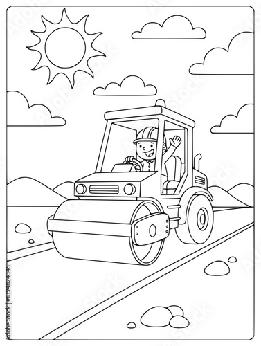  Bulldozer line art illustration for children construction coloring book