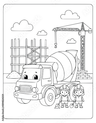  Bulldozer line art illustration for children construction coloring book