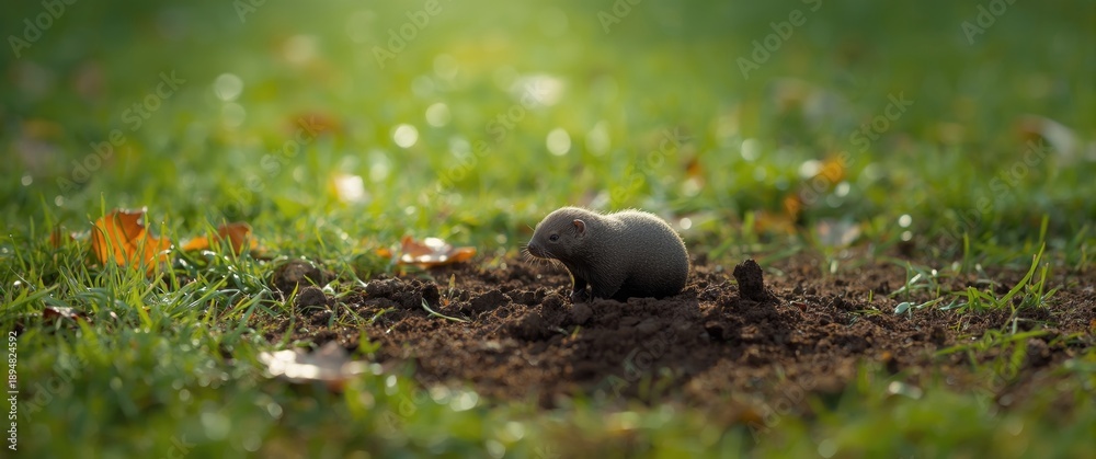 Fototapeta premium The mole pushed upward from the ground, forming mounds of dirt