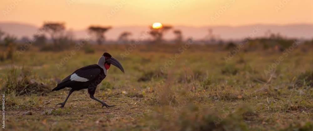 Fototapeta premium Ground Hornbill in Motion