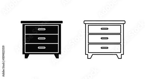 Two black and white chest of drawers illustrations minimalist silhouette