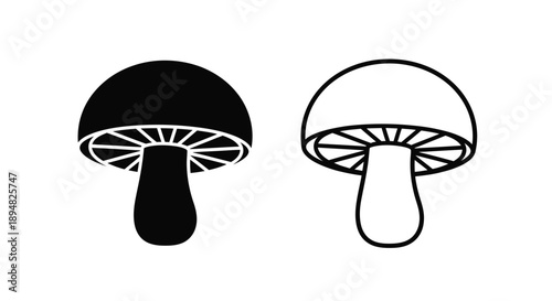 Two mushroom illustrations one solid and one outline silhouette