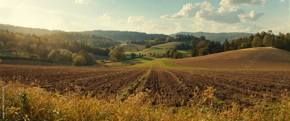 Fototapeta premium Plowing in an agricultural field located in a remote village