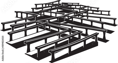 Complex metal framework structure with multiple interconnected beams system