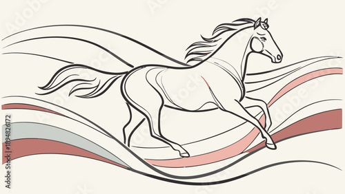 Majestic white stallion running freely across abstract landscape with flowing mane and tail