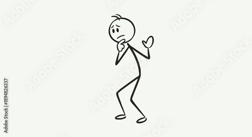 Stick figure expressing worry and concern with hand on chin.
