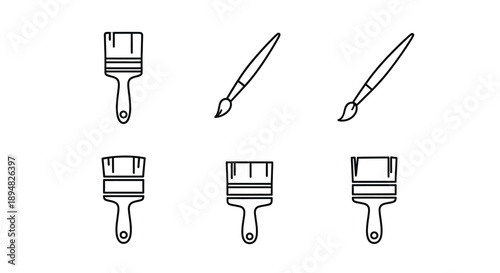 Minimalist art tools including brushes and pens black outline silhouette