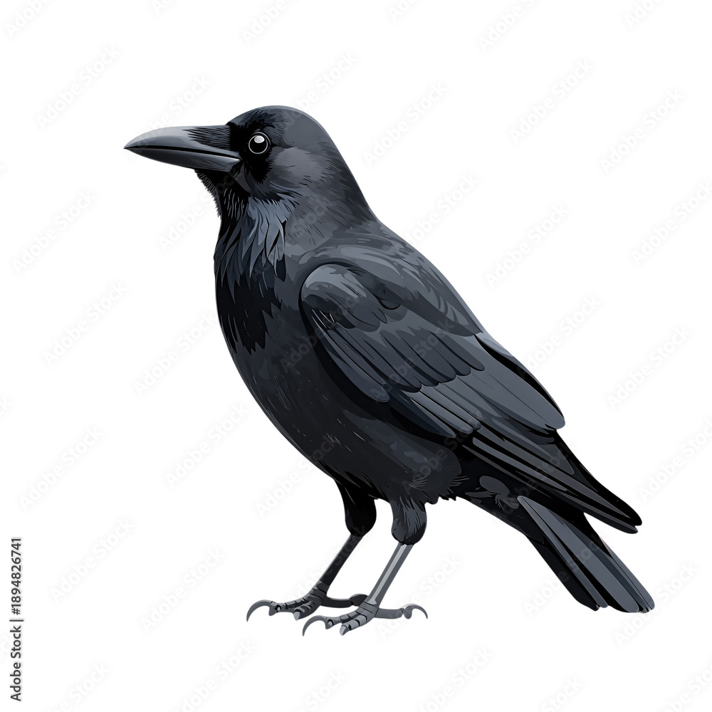 Obraz premium Black crow standing in profile view