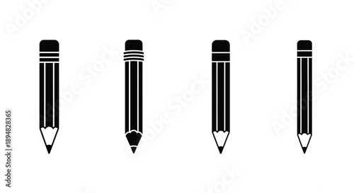 Four black pencils of varying widths displayed in a graphic silhouette