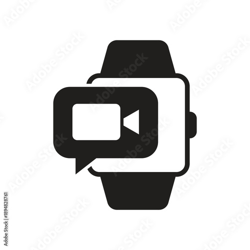 Video camera chat conference on smartwatch solid icon