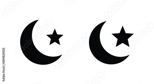 Two crescent moons and stars depicted in a dark silhouette