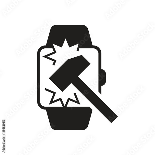 Hammer hitting damage on smartwatch solid icon
