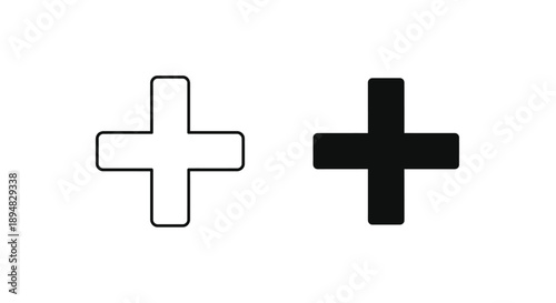Two plus signs one white outline and one solid black silhouette