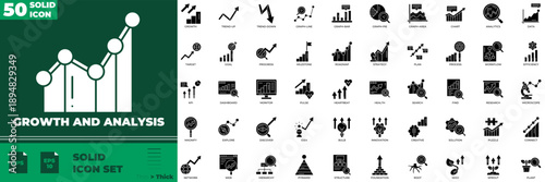 Growth And Analysis Solid Editable Icons set