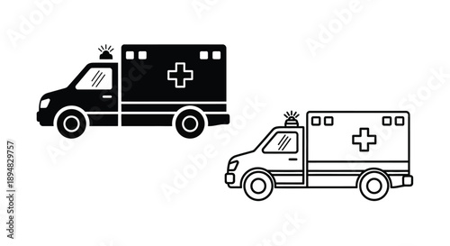 Two ambulance icons in black and white a striking silhouette
