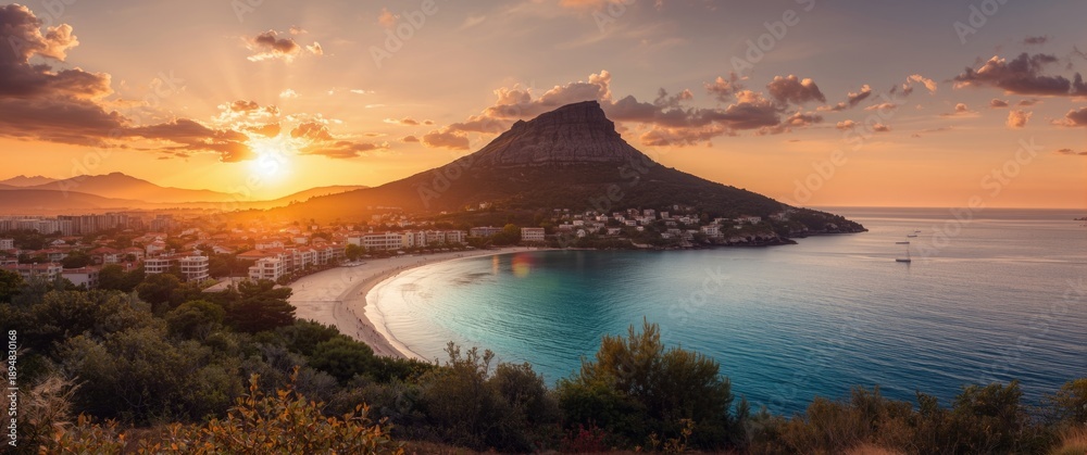 Obraz premium Olimpos mountain and Cirali beach at sunset in Kemer, Antalya, Mediterranean Turkey, Lycia