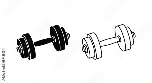 Two dumbbells one black and one white in a striking silhouette