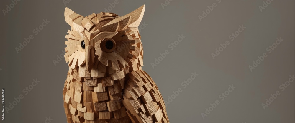 Naklejka premium Handcrafted Wooden Owl Figurine Blocks