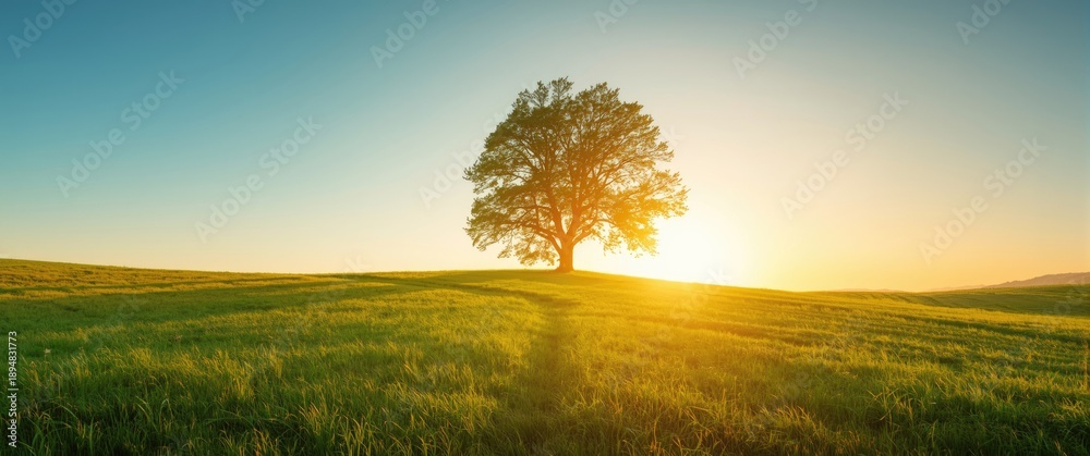 Obraz premium Bright summer scene featuring blue sky and vibrant green grass
