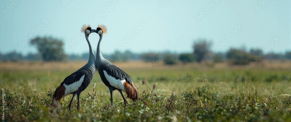 Fototapeta premium Common cranes observed in the field