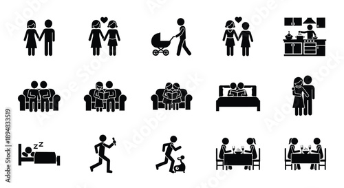 Family life cycle icons representing different stages