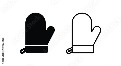 Two oven mitts one filled and one outline a simple illustration silhouette