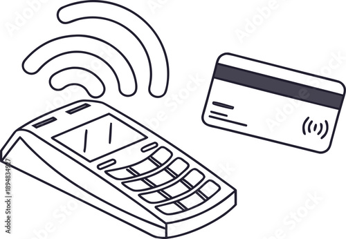 Outline Contactless Payment Icon with NFC Waves – Tap to Pay, Wireless Card Transaction, Modern Cashless Technology