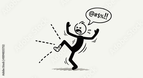 Stick figure man kicking and yelling in frustration.