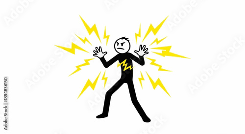 Stick Figure Man Electrocuted Shocked Danger Energy.