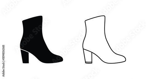 Two ankle boots one dark and one light presented as a silhouette