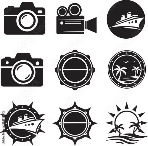 Minimalist Travel and Photography Vector Icons Set for Design Projects