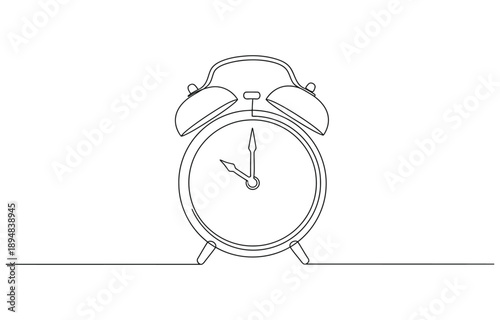 Continuous one line drawing of vintage alarm clock vector design.