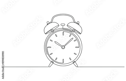 Continuous one line drawing of vintage alarm clock vector design.