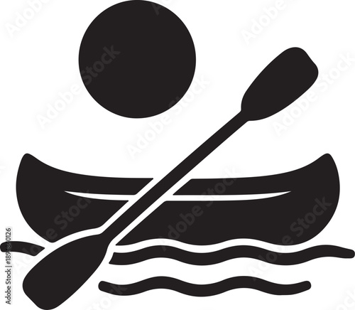 Canoe with a paddle on water against a sun silhouette vector