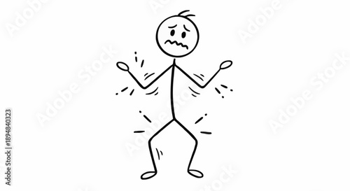 Stick figure person shivering with cold and fear.
