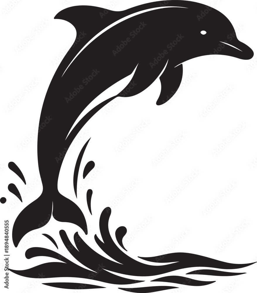 Obraz premium Dolphin Jumping Out of Water silhouette Vector Illustration