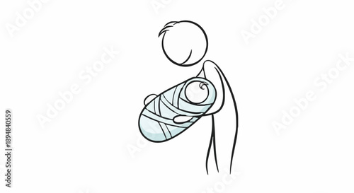 Stick figure parent holding a swaddled baby.