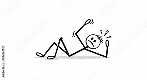 Stick Figure Person Falling Down and Feeling Pain.