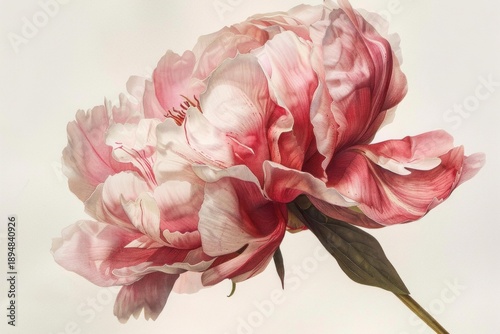 Wallpaper Mural Close up of a pink and red peony flower, showcasing its delicate petals and elegant form against a white backdrop Torontodigital.ca