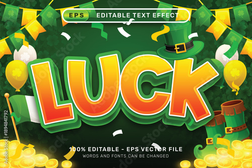 Luck st patrick's day 3d text effect and editable text effect whit st patrick's day element	