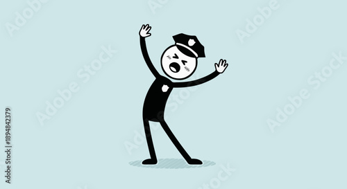 Stick Figure Police Officer Expressing Distress and Frustration.