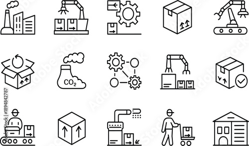 Industrial factory automation logistics with robots and boxes