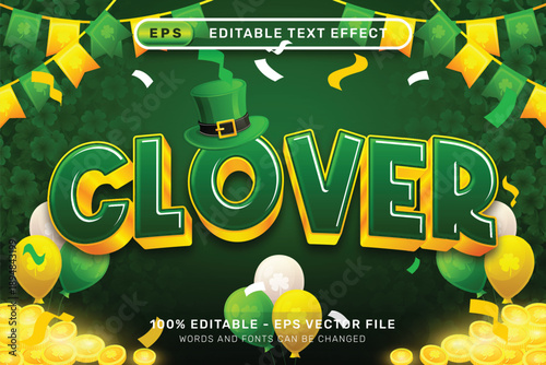 Clover st patrick's day 3d text effect and editable text effect whit st patrick's day element	