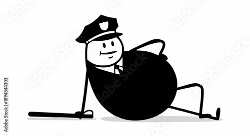 Stick Figure Police Officer Relaxing with Large Belly.