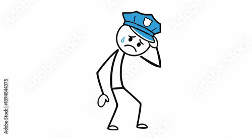 Stick figure police officer feeling stressed and overwhelmed.