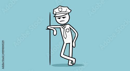 Stick Figure Police Officer Leaning Against Pole.