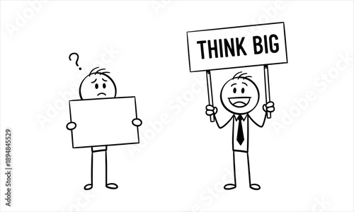 Encouraging Ambitious Visions A Stick Figure Promotes 'Think Big' to a Doubtful Counterpart