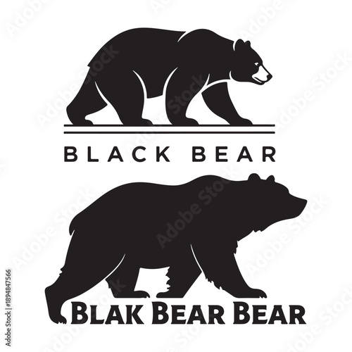Black Bear Silhouette and Logo Badge Vector