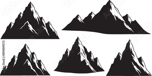 Black and White Mountain Range Silhouette Graphic Illustration Set